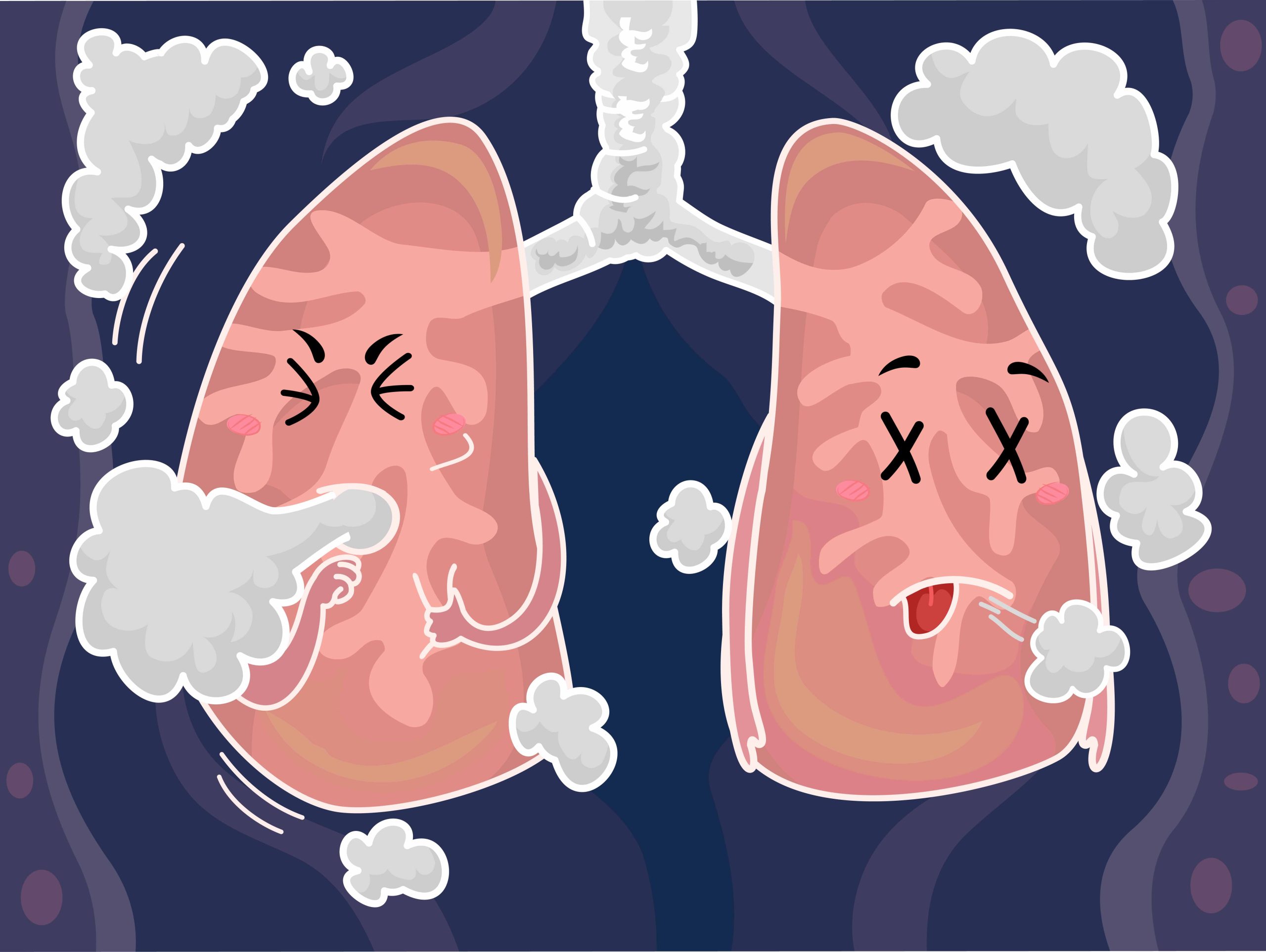 Illustratie van longen met COPD door roken
